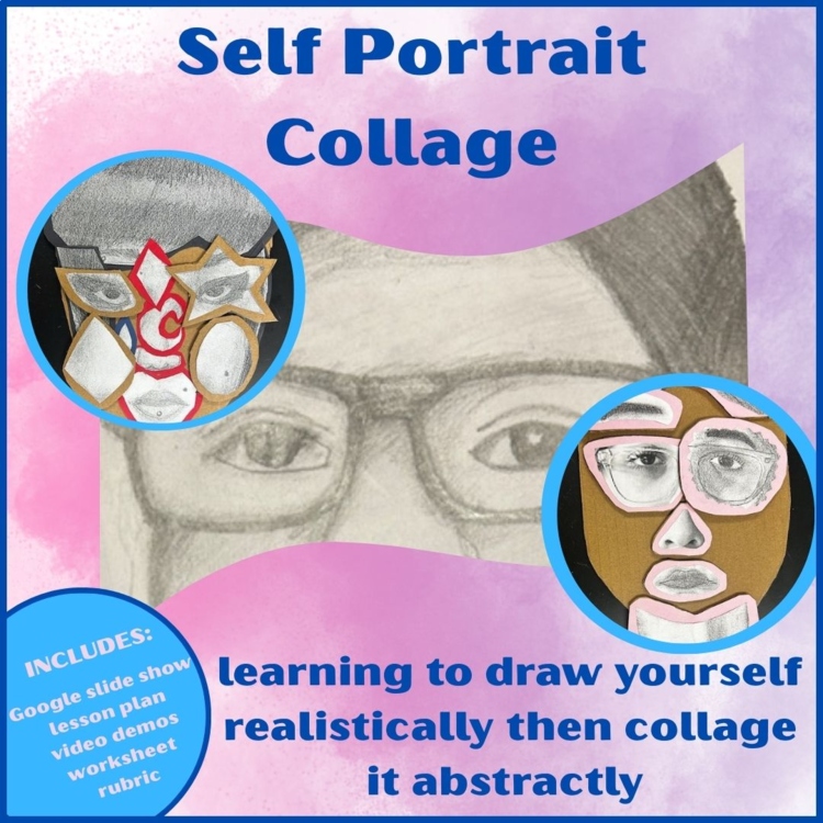 Self Portrait Value Drawing and Collage-Self Expression/Identity/ Art Activity