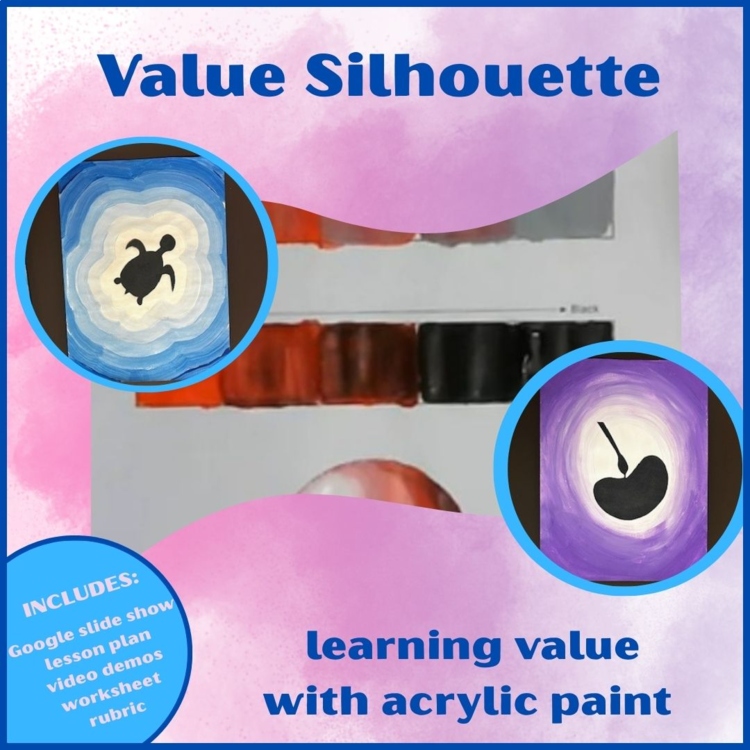 Acrylic Value Monochromatic Painting with silhouette / art activity