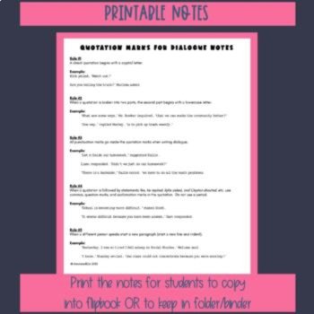 Quotation Marks Punctuating Dialogue Activity and Notes, image 3