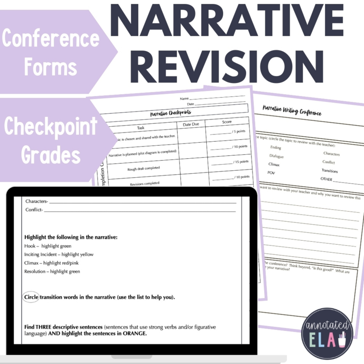 Narrative Writing Revision Checklist, Conference Forms, Checkpoints