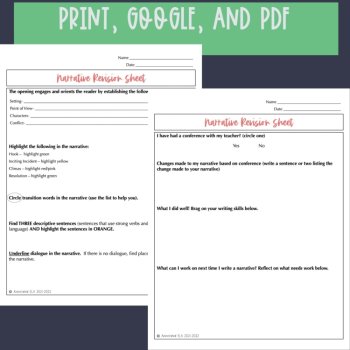 Narrative Writing Revision Checklist, Conference Forms, Checkpoints, image 2
