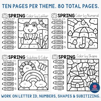 Color by Code Preschool & Kindergarten Bundle Letters Numbers Shapes Subitize, image 2