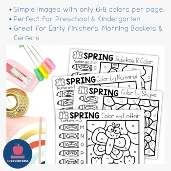 Color by Code Preschool & Kindergarten Bundle Letters Numbers Shapes Subitize, image 4
