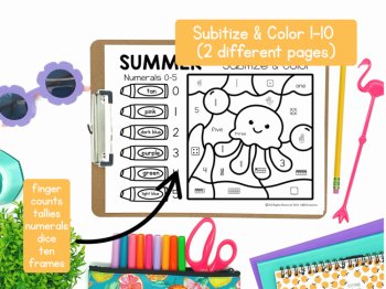 Summer Color by Code Preschool Kindergarten Number Letters Shapes Subitize, image 2