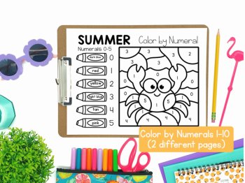 Summer Color by Code Preschool Kindergarten Number Letters Shapes Subitize, image 3