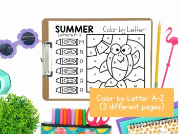 Summer Color by Code Preschool Kindergarten Number Letters Shapes Subitize, image 4