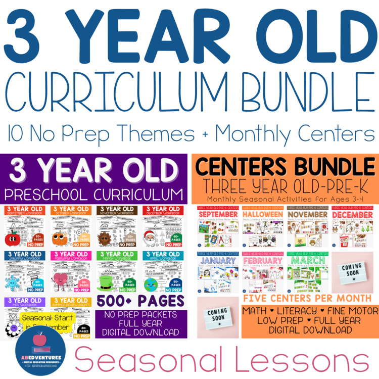 Year Long 3 Year Old Curriculum & Pre-K 3 Centers Monthly Centers Lesson Plans
