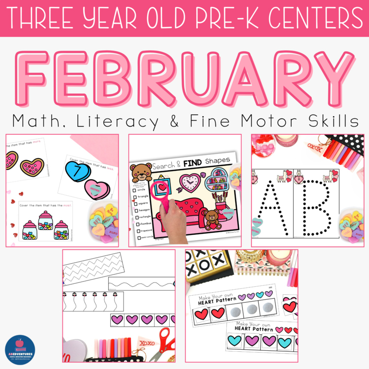 February Pre-K 3 Year Old Centers Valentine Activities Age Three Curriculum