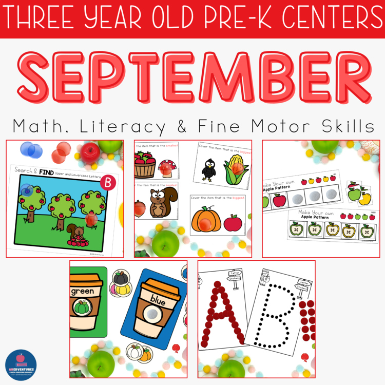 September Pre-K 3 Year Old Centers Fall Activities Apples Unit Back to School