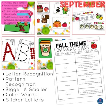 September Pre-K 3 Year Old Centers Fall Activities Apples Unit Back to School, image 2
