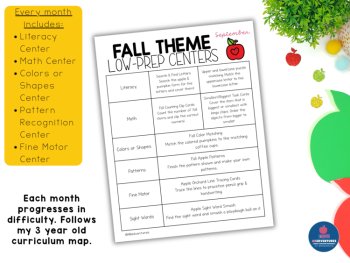 September Pre-K 3 Year Old Centers Fall Activities Apples Unit Back to School, image 3
