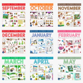 Year Long Preschool Literacy Math & Fine Motor Centers Bundle Monthly Centers, image 3