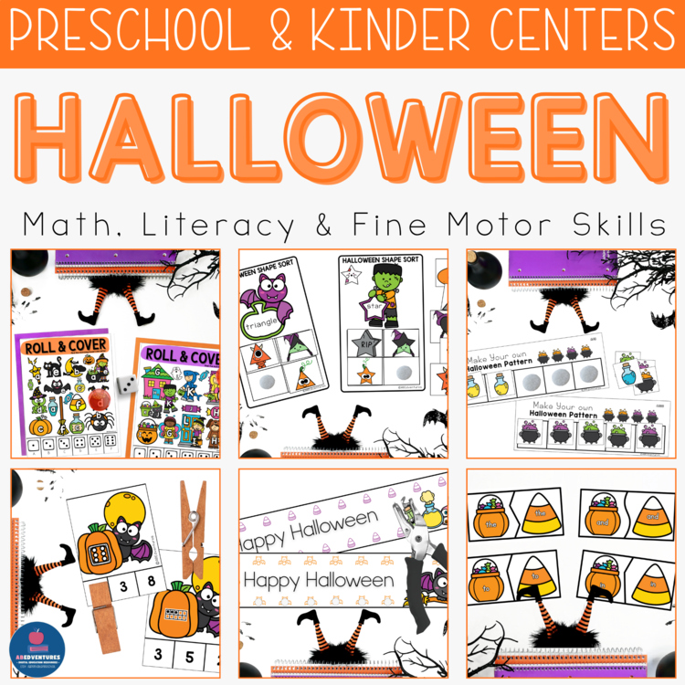 Halloween Math & Literacy Centers for Preschool Kindergarten TK Pre-K