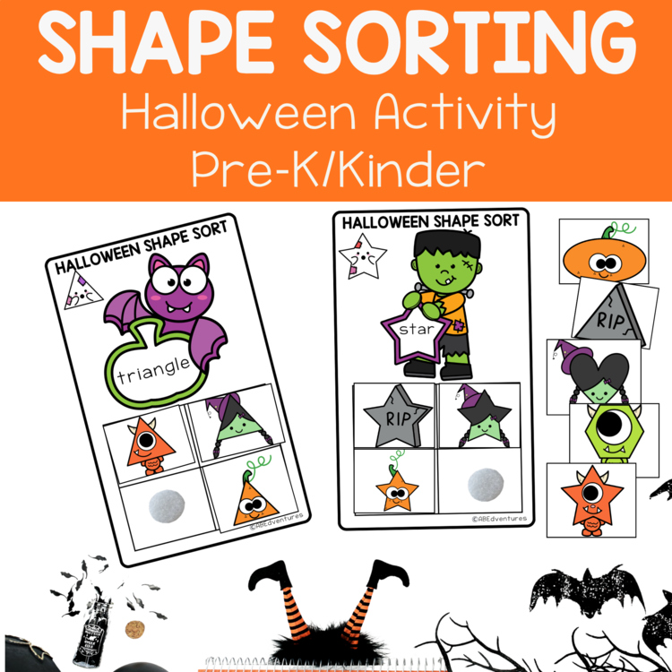 Halloween Shape Sorting Math Centers Kindergarten Task Cards