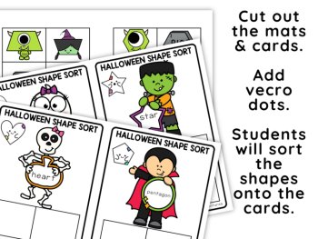 Halloween Shape Sorting Math Centers Kindergarten Task Cards, image 2