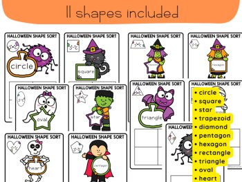 Halloween Shape Sorting Math Centers Kindergarten Task Cards, image 3