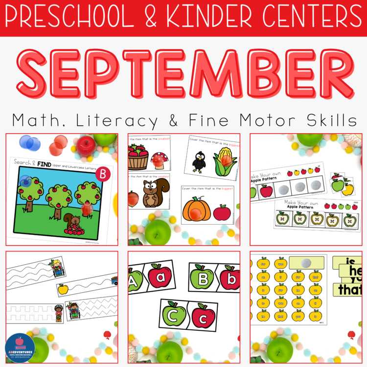 Fall Preschool Centers Bundle Apple Literacy & Math Activities Kindergarten