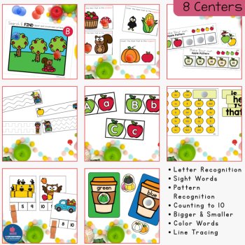 Fall Preschool Centers Bundle Apple Literacy & Math Activities Kindergarten, image 3