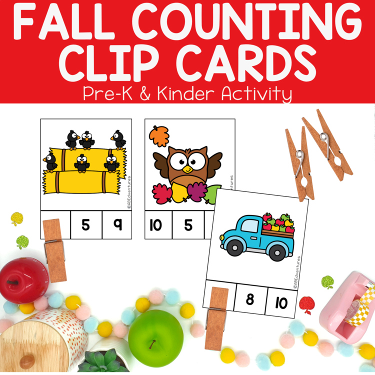 Fall Counting to Ten Clip Cards Preschool Math Centers Kindergarten Task Cards
