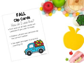 Fall Counting to Ten Clip Cards Preschool Math Centers Kindergarten Task Cards, image 2