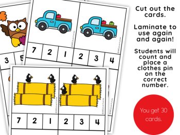Fall Counting to Ten Clip Cards Preschool Math Centers Kindergarten Task Cards, image 3