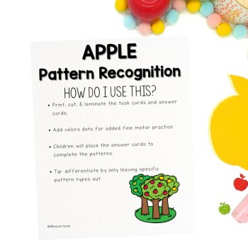 Fall Apples Pattern Recognition Task Cards Preschool Kindergarten Center, image 2