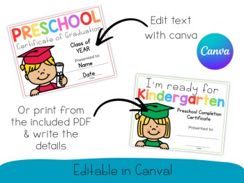 Editable Preschool Graduation Certificate Class of 2026, Canva Template, image 3