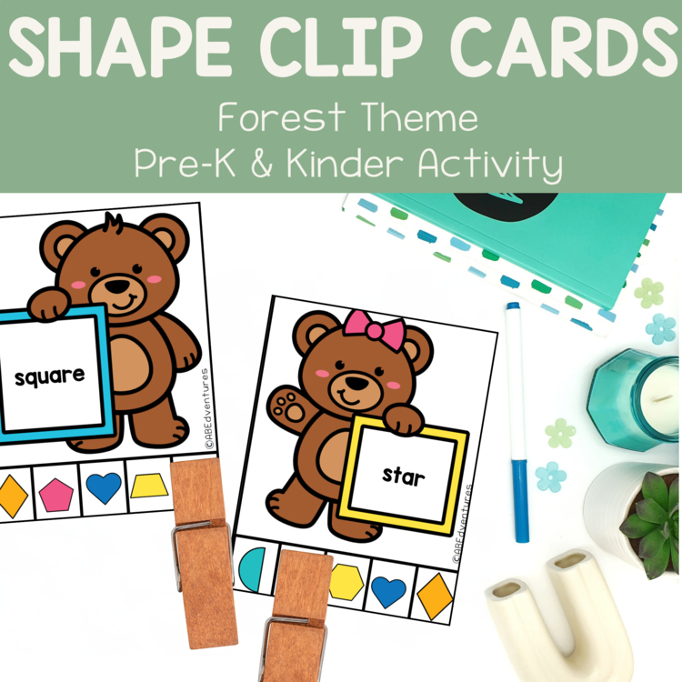 Forest Camping Shape Clip Cards Bear Signs Preschool Kindergarten Centers