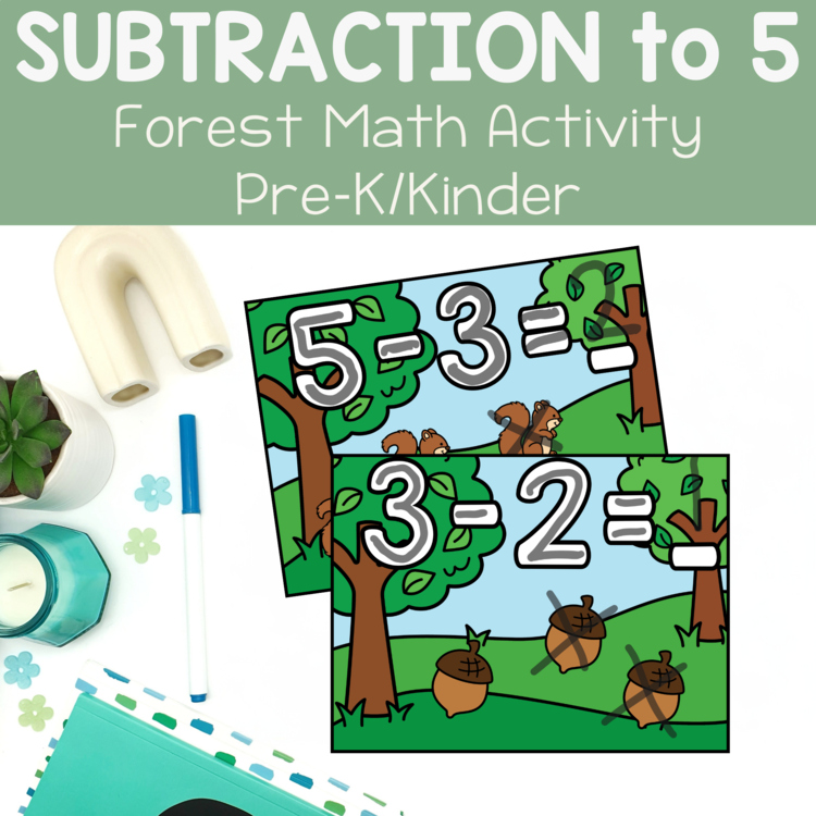 Forest Camping Subtraction Task Cards Subtraction to 5 Pre-K TK Preschool Center