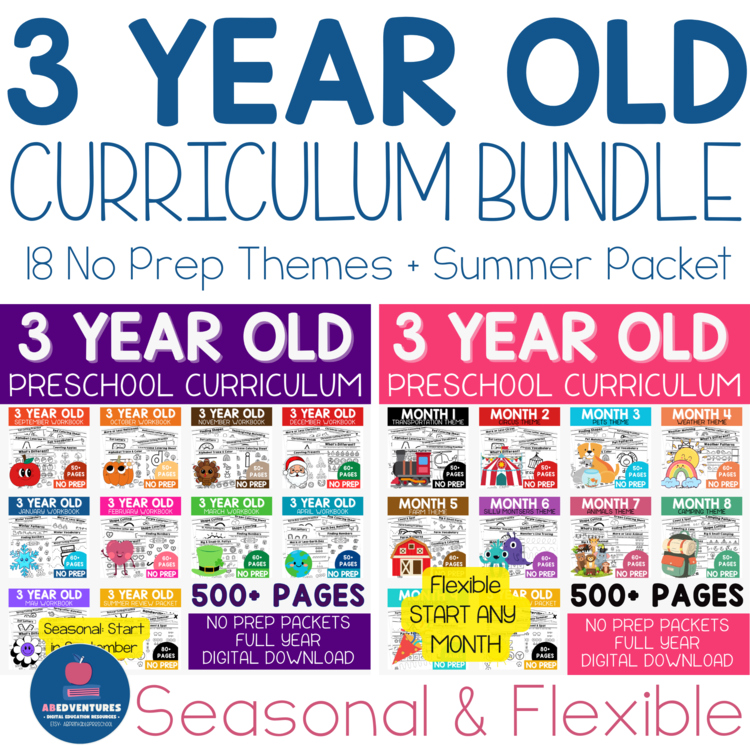 Toddler 3 Year Old Curriculum Bundle No Prep Thematic Units Homeschool Pre-K