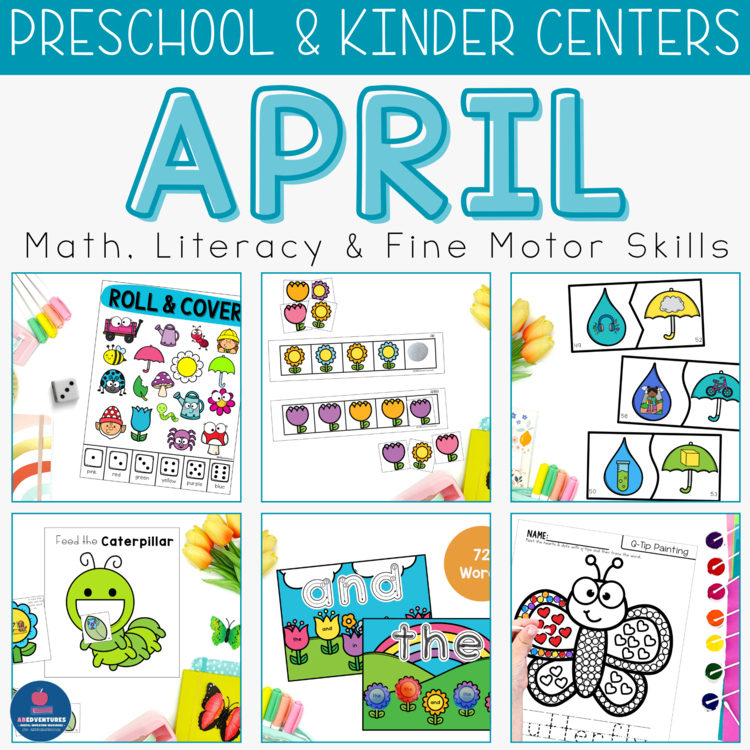 Spring Preschool Centers Bundle Math & Literacy Activities Pre-K 3 TK Kinder