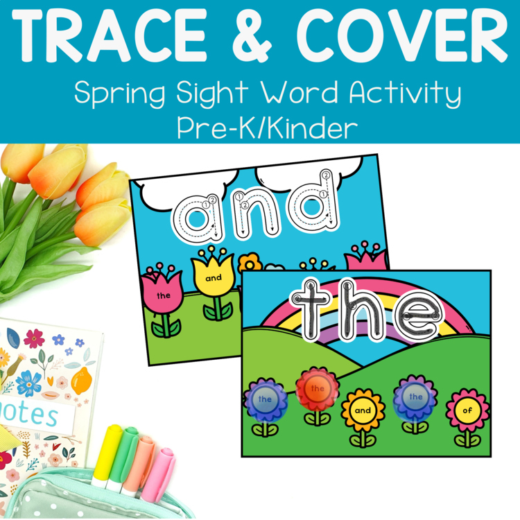 Spring Sight Word Practice Trace & Cover Heart Words TK Preschool Kinder Center