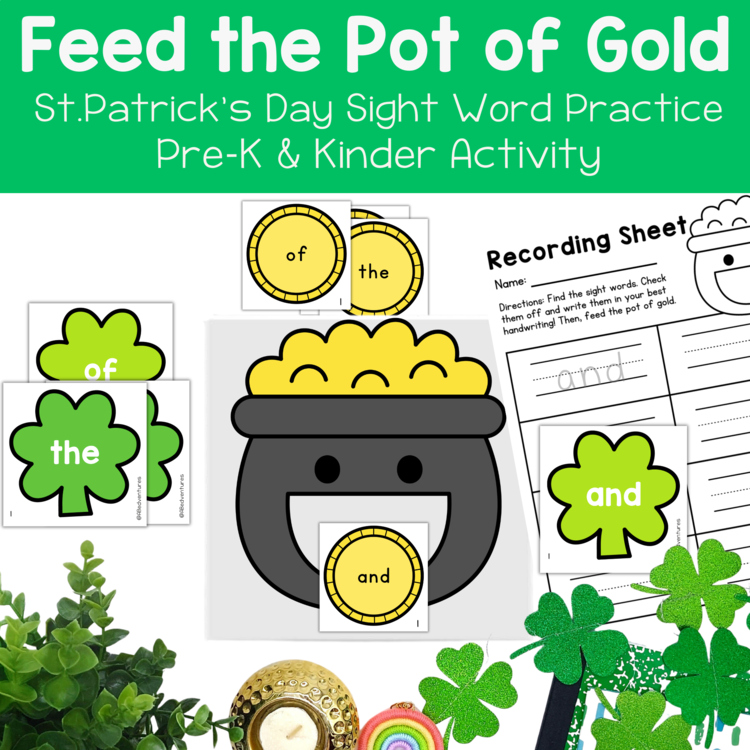 St.Patrick's Day Sight Word Center Feed the Pot of Gold Preschool Kinder TK PreK