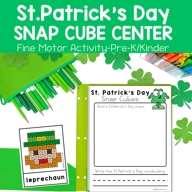 St. Patrick's Day Fine Motor Snap Cubes Center Preschool Kindergarten TK Pre-K