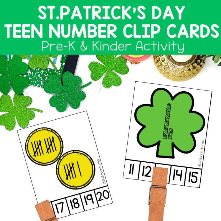 St. Patrick's Day Teen Number Clip Cards Counting Preschool Kindergarten Center