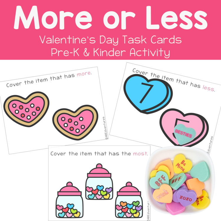 Valentine's Day Comparing Numbers 1-10 Task Cards Preschool Kindergarten Centers