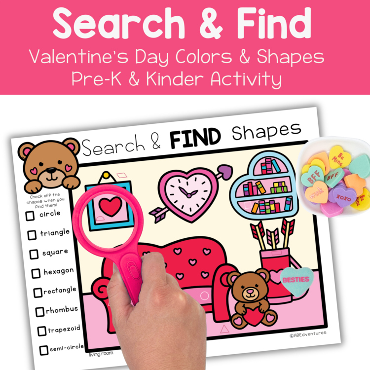 Valentine's Day Search Find Shapes Colors Preschool Kindergarten Centers