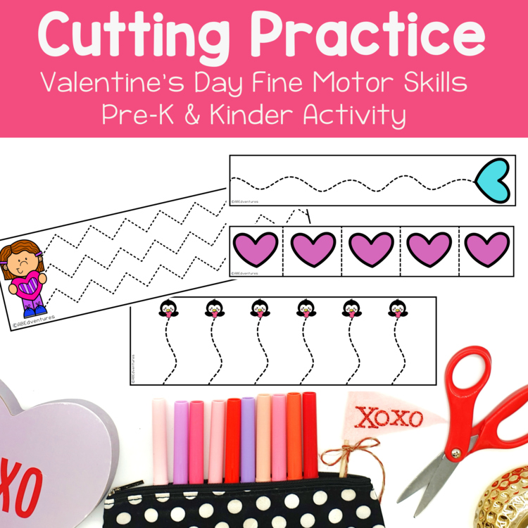 Valentine's Day Scissor Skills Cutting Strips Preschool Kindergarten Centers
