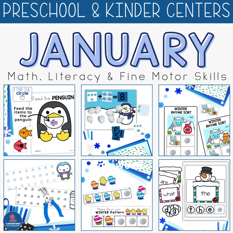 Preschool Winter Activities Bundle: Low Prep January Centers Pre-K or K