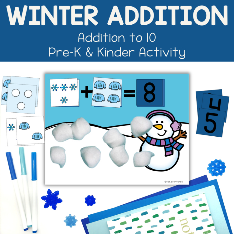Winter Addition Activity Snowball Adding Mat Preschool Kindergarten Centers