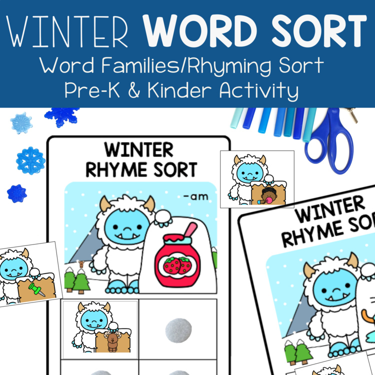 Winter Rhyming Word Sort CVC Words Preschool Activities Kindergarten Centers