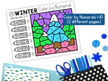 Winter Color by Code for Preschool Kindergarten Number Letters Shapes Subitize, image 2