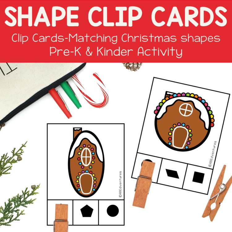 Christmas Activity Shape Clip Cards Shape Matching Preschool Kinder Centers