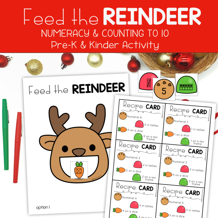 Christmas Feed the Reindeer Number Recognition Counting Preschool Kinder Centers
