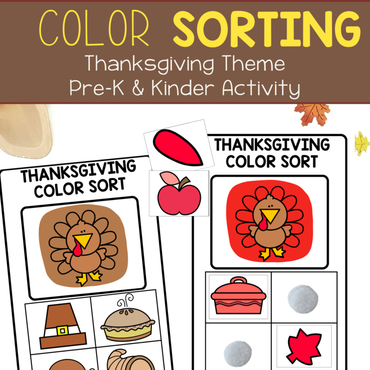 Thanksgiving Color Sorting Preschool Activity Pre-K Learning Colors Centers