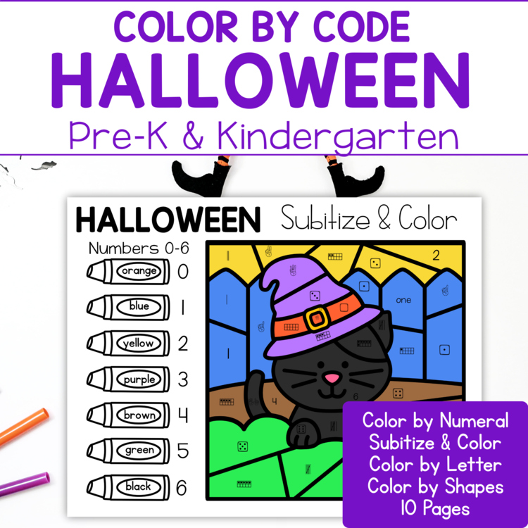 Halloween Color by Number Preschool & Kindergarten Subitize, Letters, Shapes