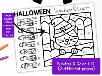 Halloween Color by Number Preschool & Kindergarten Subitize, Letters, Shapes, image 3