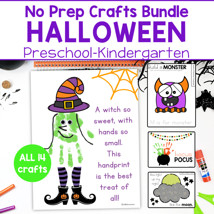 Halloween Crafts for Preschool & Kinder Handprint, Tear and Glue, Cut & Paste