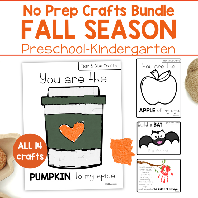 Fall Crafts for Preschool & Kinder No Prep Handprint, Tear and Glue, Cut & Paste