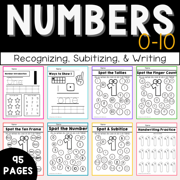 Numeracy Introducing Numbers Subitizing 1-10 Kindergarten and Preschool Math